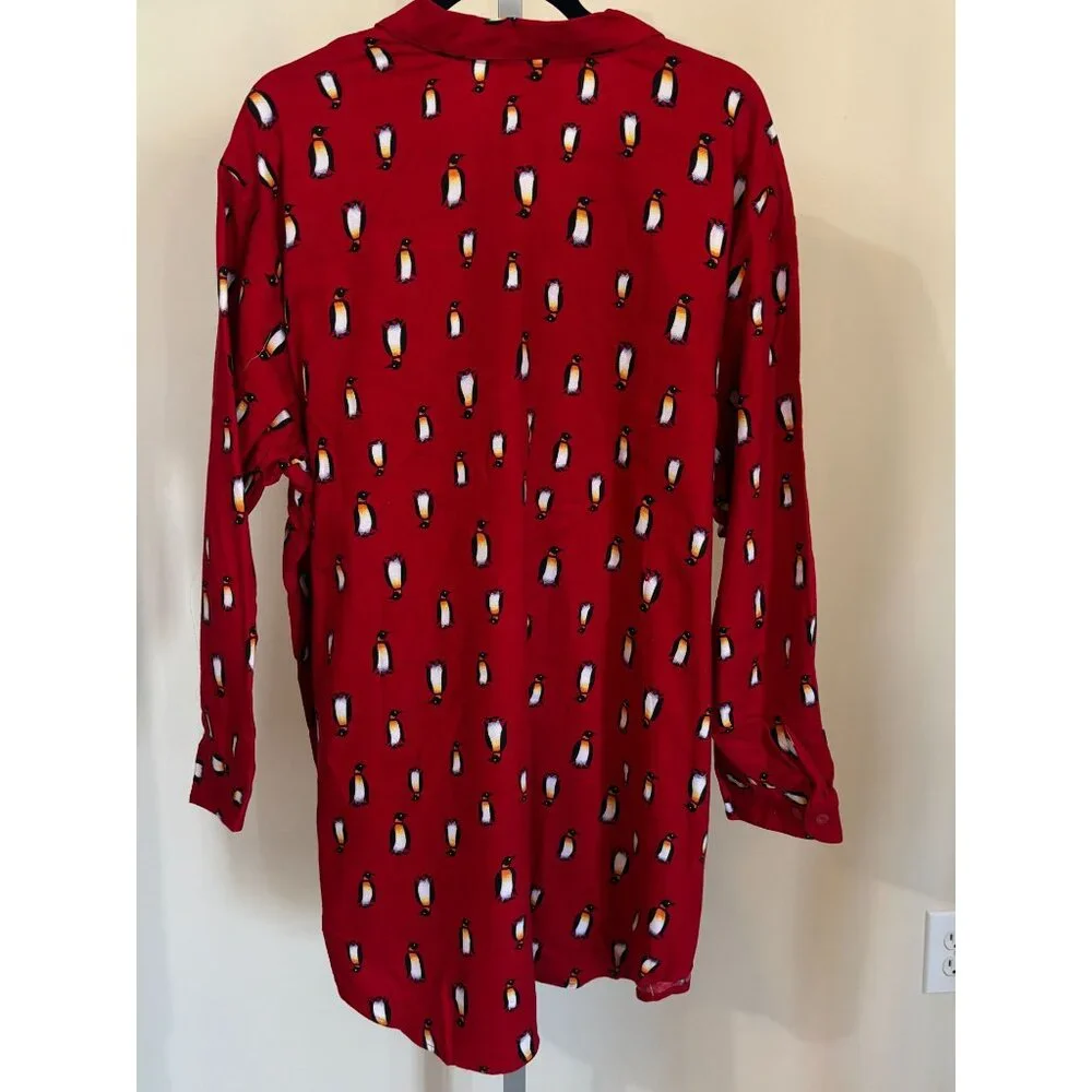 Venezia Jeans Night Shirt Pajamas Top Red Penguin Christmas Holidays 18 20 NWT - Picture 6 of 9